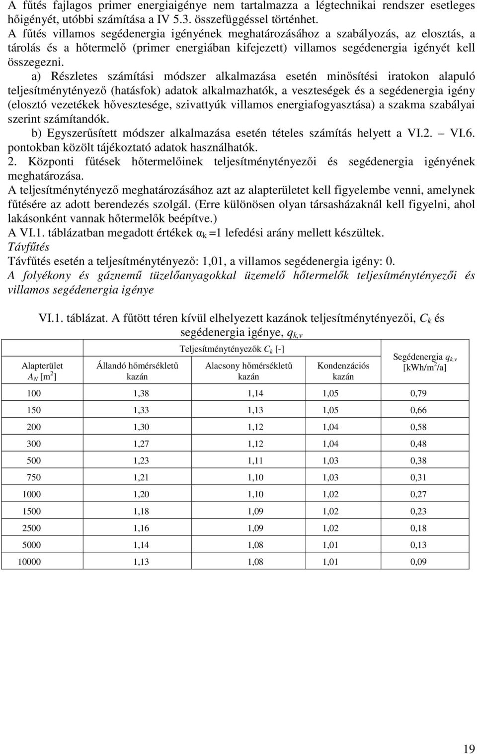 a) Részletes számítási módszer alkalmazása esetén minősítési iratokon alapuló teljesítménytényező (hatásfok) adatok alkalmazhatók, a veszteségek és a segédenergia igény (elosztó vezetékek