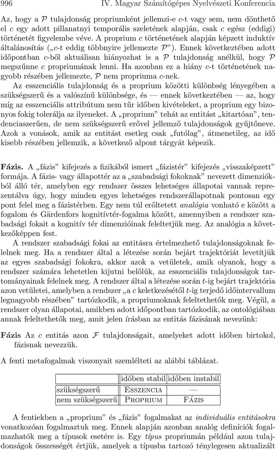 hiányozhat is a P tulajdonság anélkül, hogy P megszűnne c propriumának lenni Ha azonban ez a hiány c-t történetének nagyobb részében jellemezte, P nem propriuma c-nek Az esszenciális tulajdonság és a