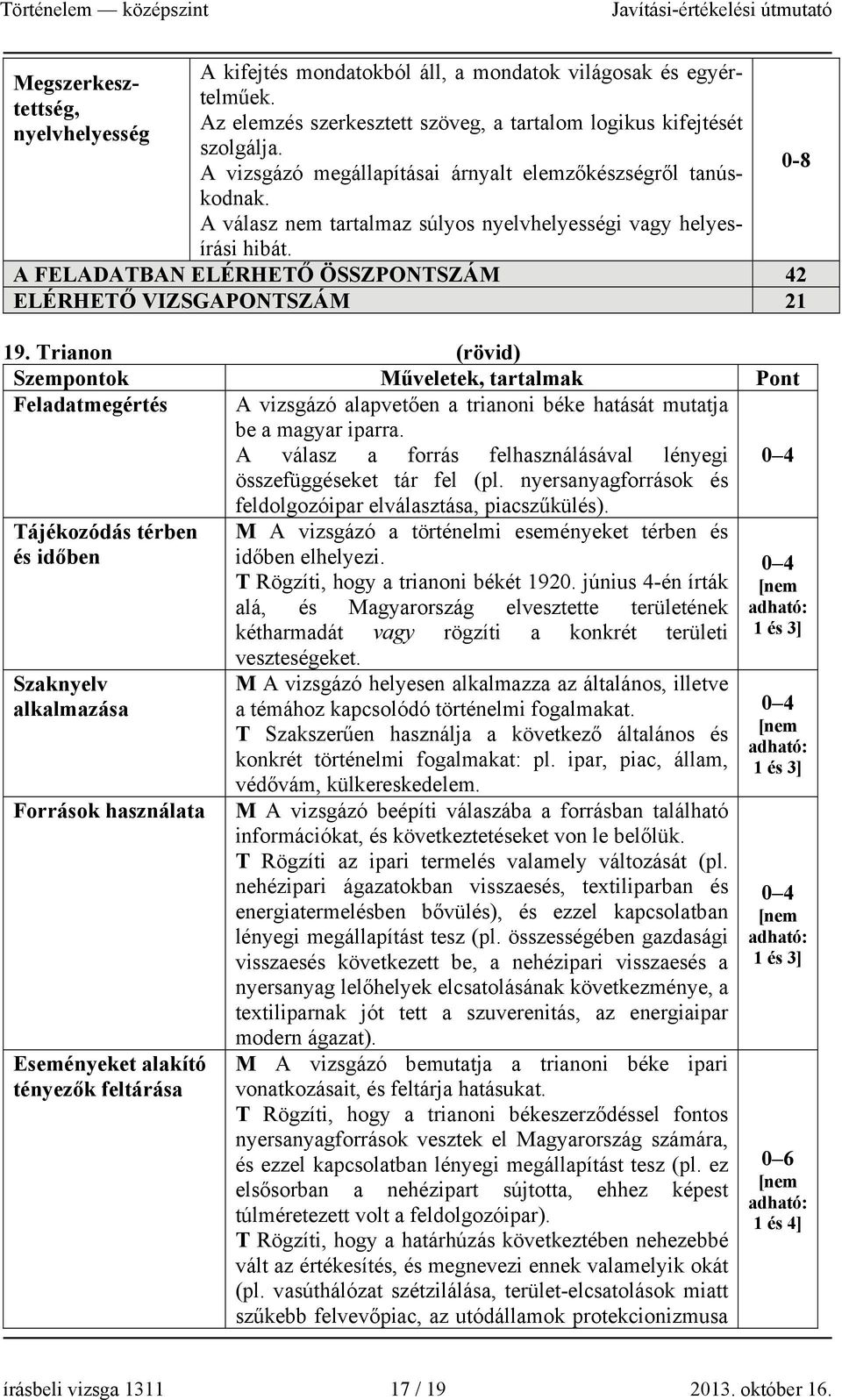 A FELADATBAN ELÉRHETŐ ÖSSZPONTSZÁM 42 ELÉRHETŐ VIZSGAPONTSZÁM 21 19.