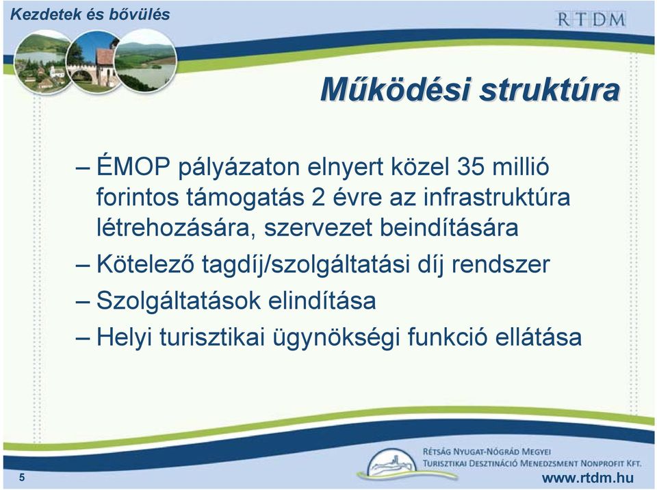 szervezet beindítására Kötelező tagdíj/szolgáltatási díj