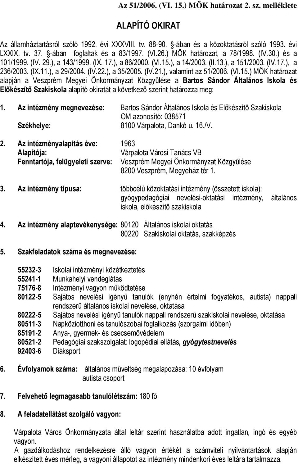 (IX.11.), a 29/2004. (IV.22.), a 35/2005. (IV.21.), valamint az 51/2006. (VI.15.