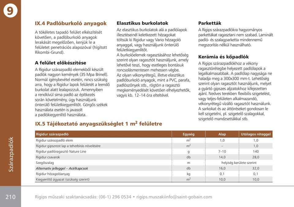 Normál igénybevétel esetén, nincs szükség arra, hogy a Rigidur lapok felületét a leendô burkolat alatt lealapozzuk.