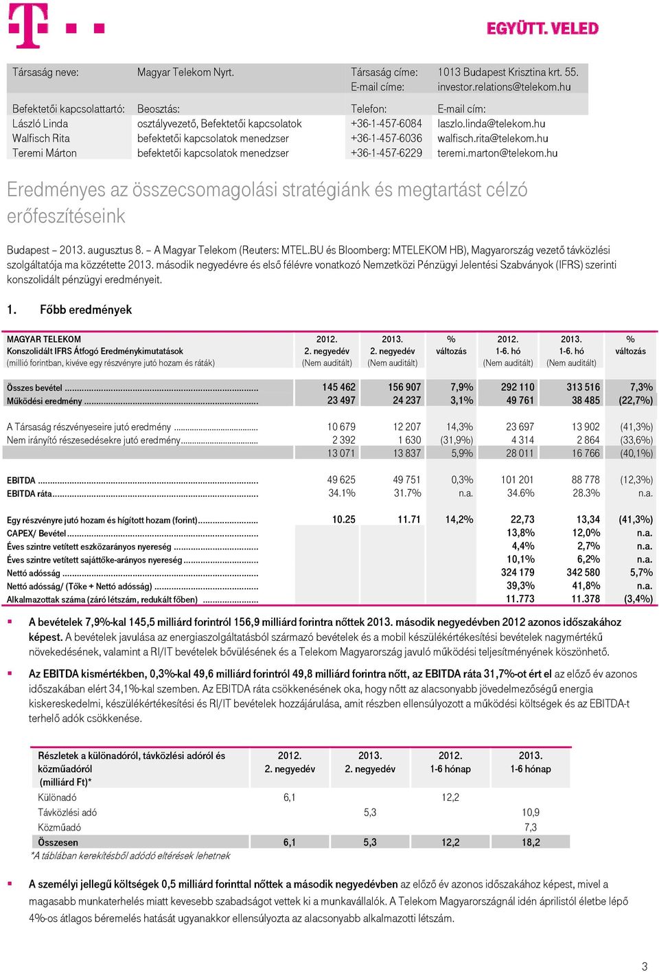 linda@telekom.hu walfisch.rita@telekom.hu Teremi Márton befektetői kapcsolatok menedzser +36-1-457-6229 teremi.marton@telekom.