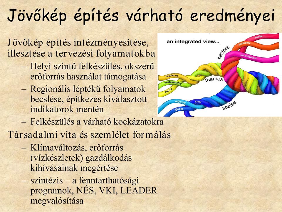 indikátorok mentén Felkészülés a várható kockázatokra Társadalmi vita és szemlélet formálás Klímaváltozás, erőforrás