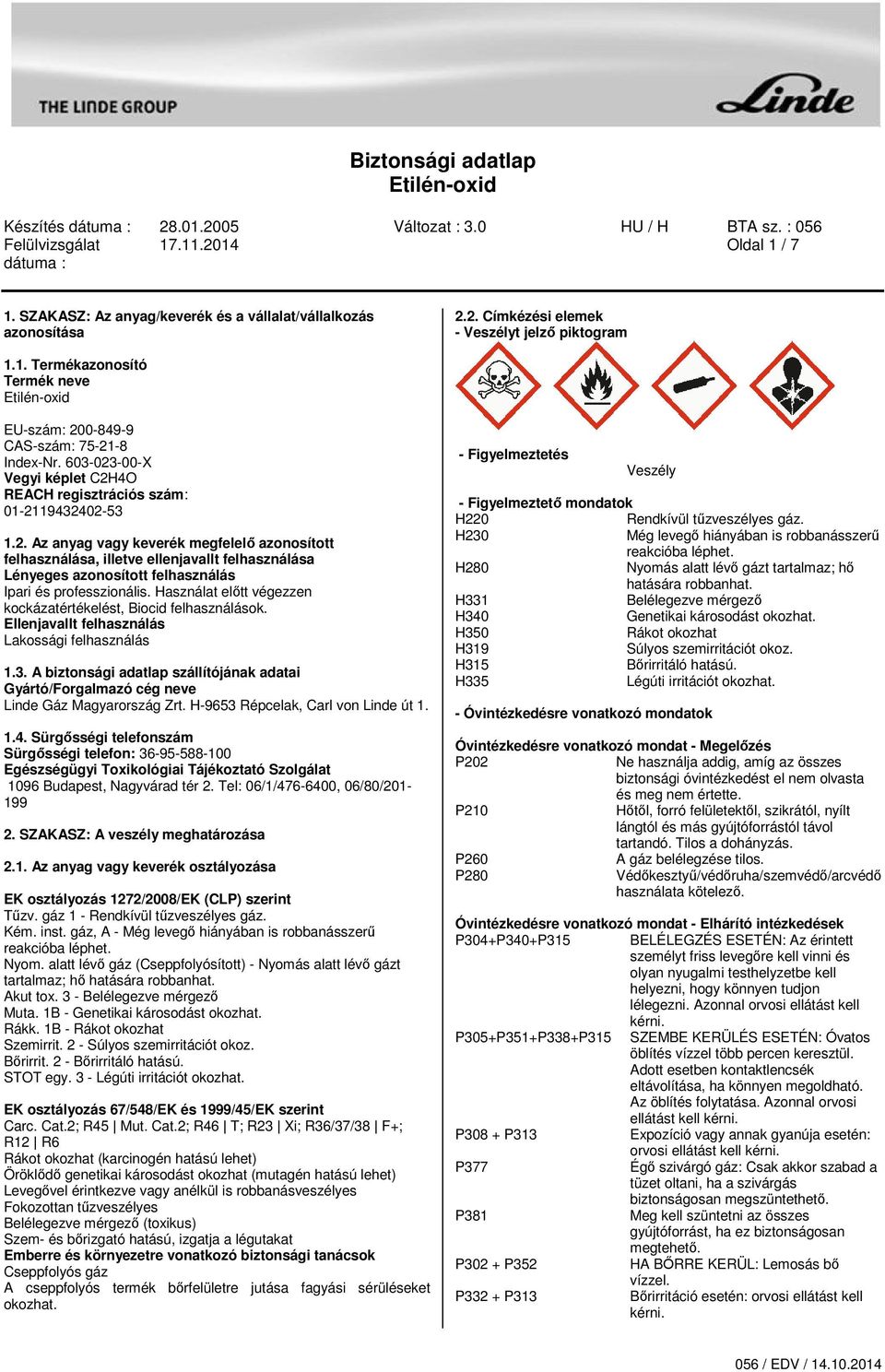 Biztonsági adatlap Etilén-oxid - PDF Ingyenes letöltés