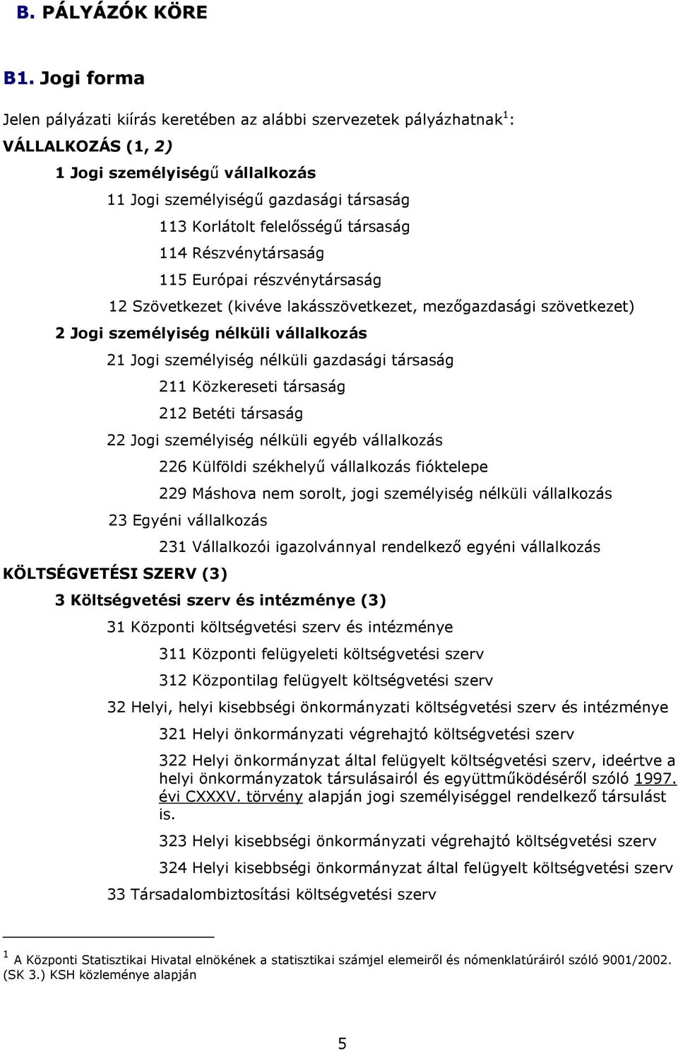 társaság 114 Részvénytársaság 115 Európai részvénytársaság 12 Szövetkezet (kivéve lakásszövetkezet, mezıgazdasági szövetkezet) 2 Jogi személyiség nélküli vállalkozás 21 Jogi személyiség nélküli