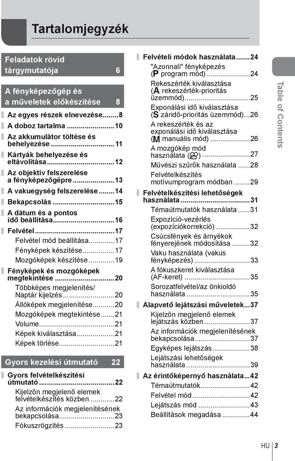 ..7 Felvétel mód beállítása...7 Fényképek készítése...7 Mozgóképek készítése...9 Fényképek és mozgóképek megtekintése...0 Többképes megjelenítés/ Naptár kijelzés...0 Állóképek megjelenítése.