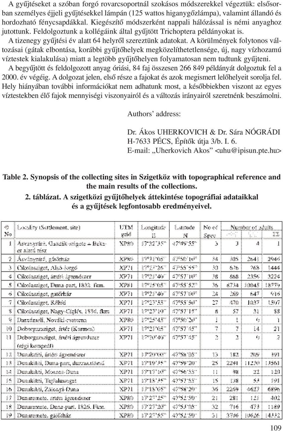 A körülmények folytonos változásai (gátak elbontása, korábbi gyûjtõhelyek megközelíthetetlensége, új, nagy vízhozamú víztestek kialakulása) miatt a legtöbb gyûjtõhelyen folyamatosan nem tudtunk