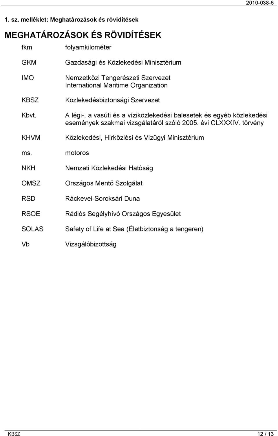 légi-, a vasúti és a víziközlekedési balesetek és egyéb közlekedési események szakmai vizsgálatáról szóló 2005. évi CLXXXIV.