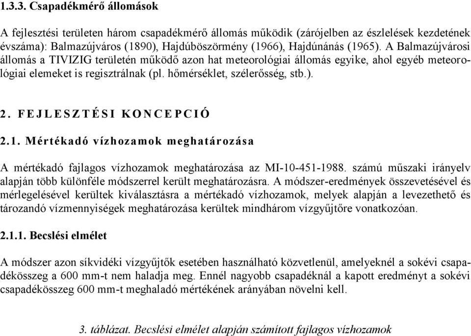 F E J L E S Z T É S I K O N C E P C I Ó 2.1. Mértékadó vízhozamok meghatározása A mértékadó fajlagos vízhozamok meghatározása az MI-10-451-1988.