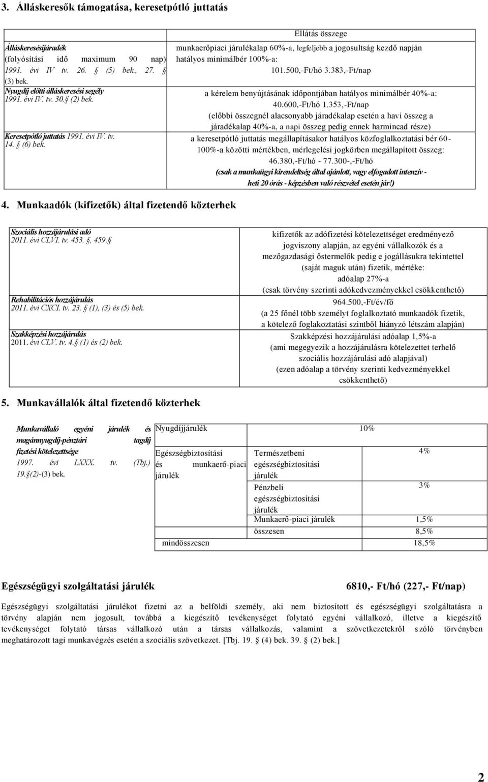 383,-Ft/nap a kérelem benyújtásának időpontjában hatályos minimálbér 40%-a: 40.600,-Ft/hó 1.