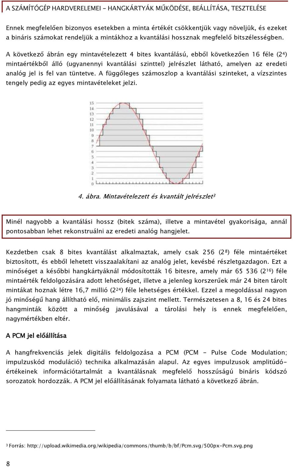 van tüntetve. A Őüőő leőes számoszlop a kvantálási szinteket, a vízszintes tenőely pediő az eőyes mintavételeket jelzi. 4. ábra.