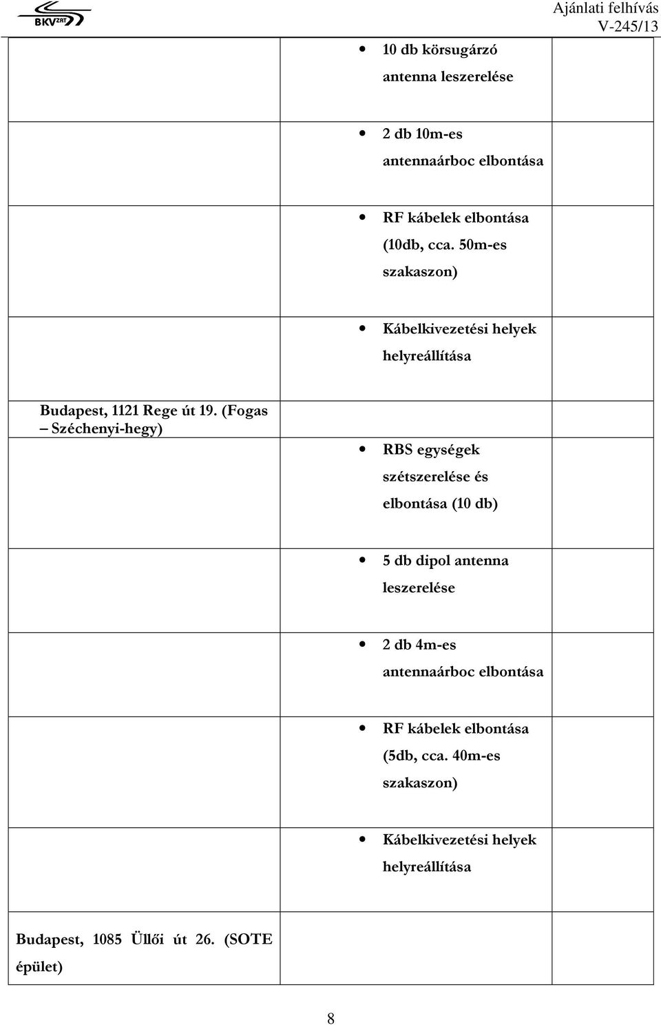 (Fogas Széchenyi-hegy) RBS egységek szétszerelése és elbontása () 5 db dipol antenna leszerelése 2 db 4m-es