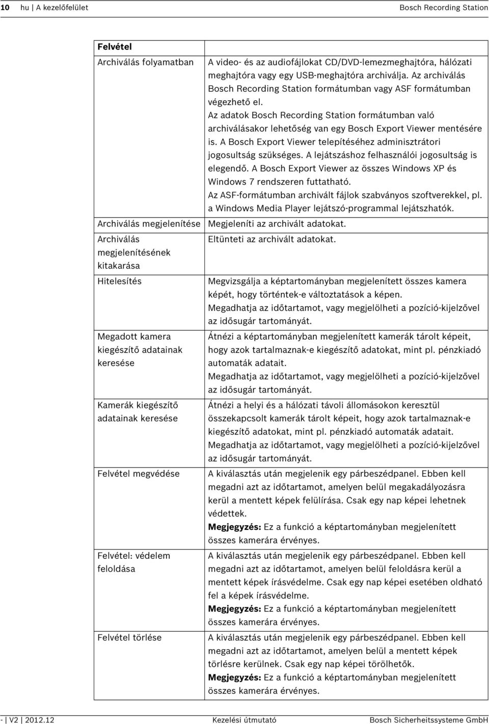 archiválja. Az archiválás Bosch Recording Station formátumban vagy ASF formátumban végezhető el.