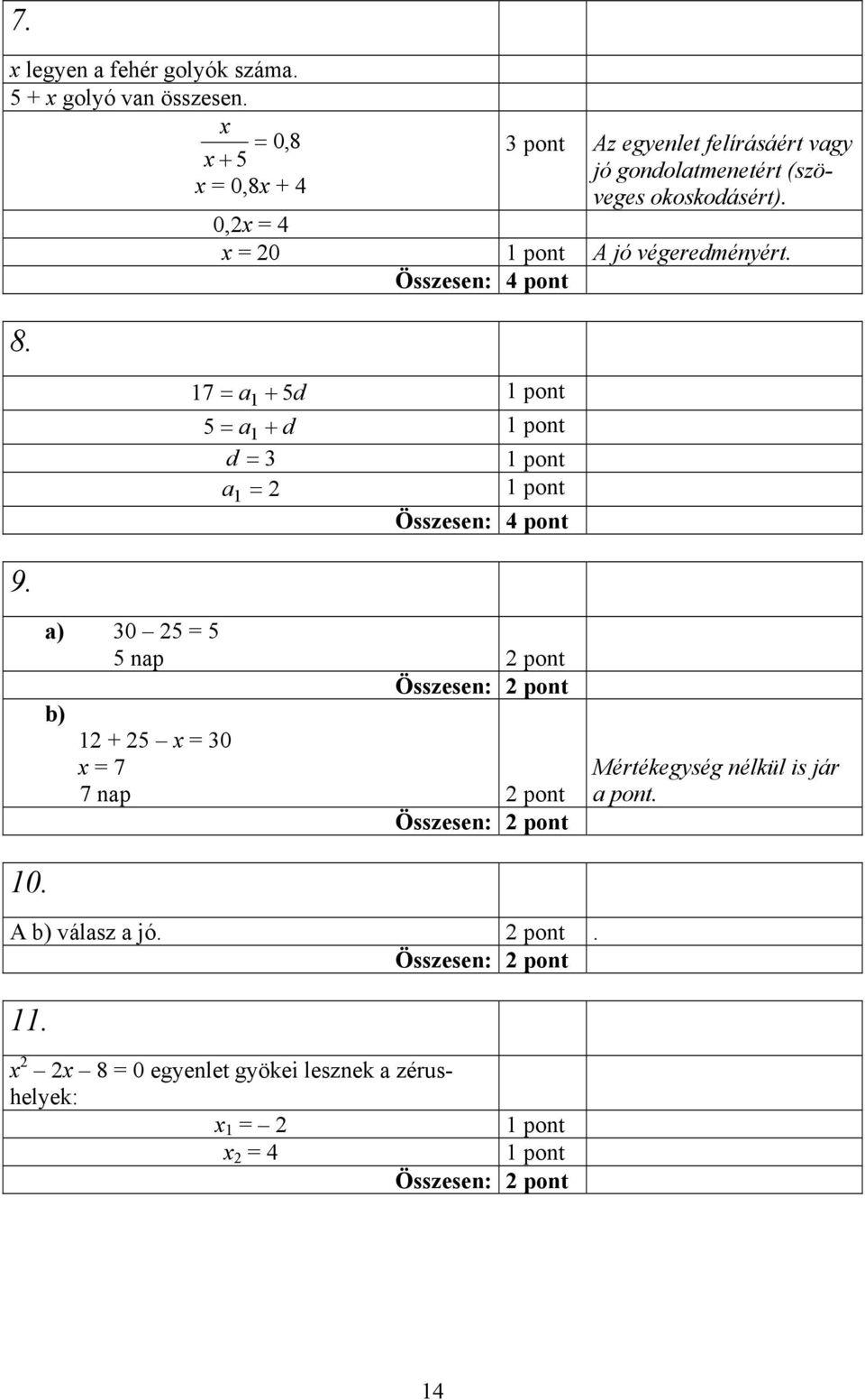 0,x = 4 x = 0 A jó végeredményért.