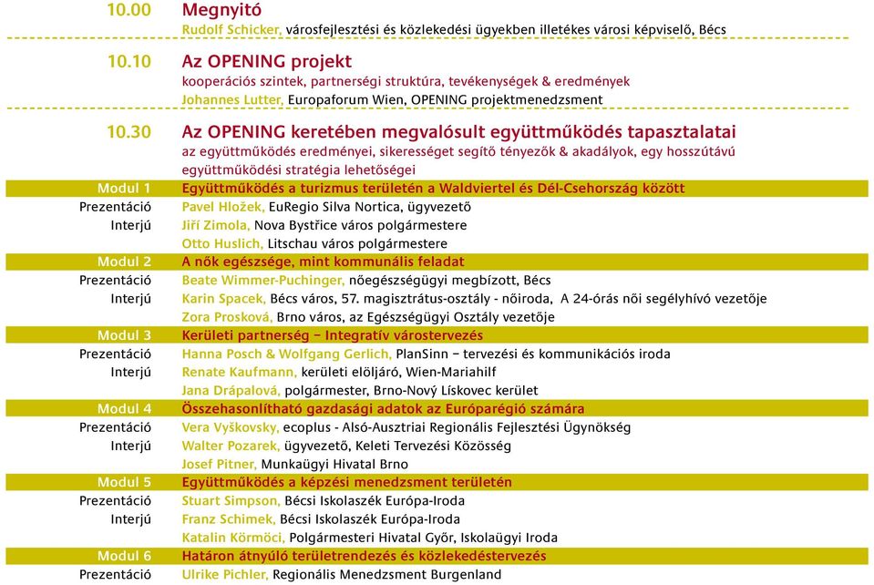 30 Az OPENING keretében megvalósult együttműködés tapasztalatai az együttműködés eredményei, sikerességet segítő tényezők & akadályok, egy hosszútávú Modul 1 Modul 2 Modul 3 Modul 4 Modul 5 Modul 6