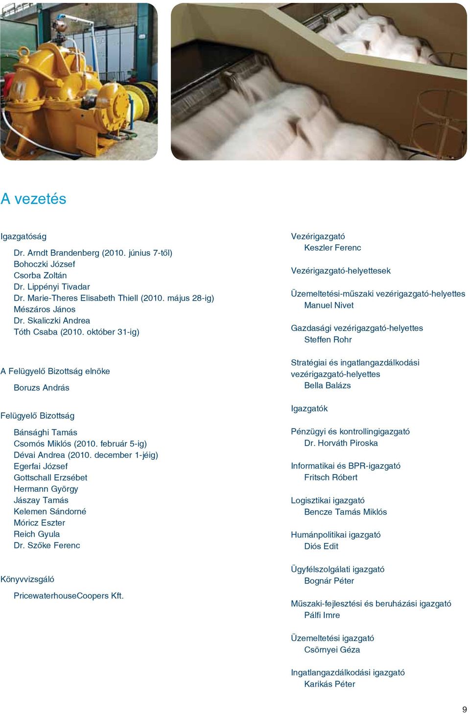 december 1-jéig) Egerfai József Gottschall Erzsébet Hermann György Jászay Tamás Kelemen Sándorné Móricz Eszter Reich Gyula Dr. Szôke Ferenc Könyvvizsgáló PricewaterhouseCoopers Kft.
