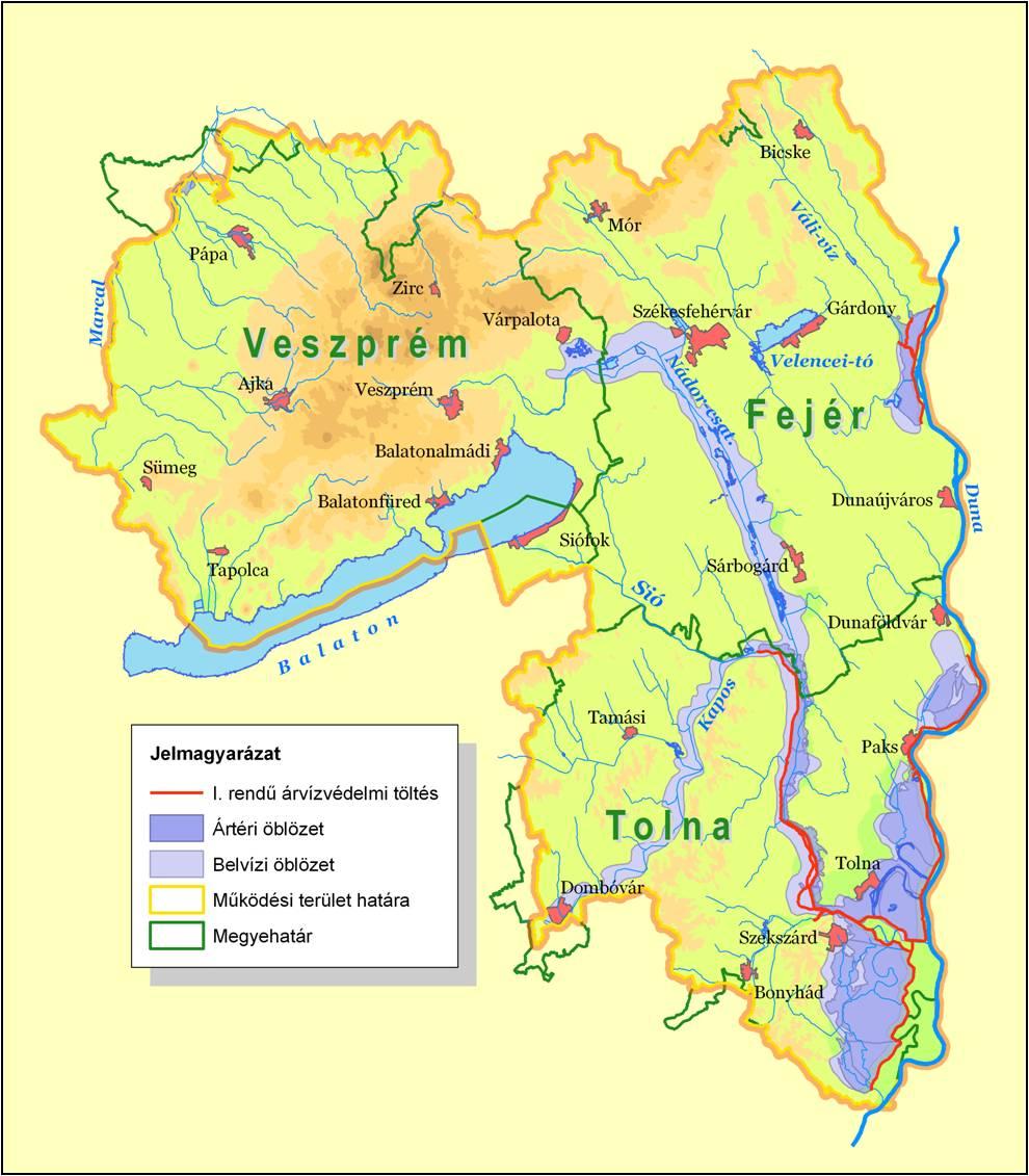 13 000 km 2 működési terület, Fejér, Veszprém és Tolna megye (legnagyobb az országban) Nagytavak: Balaton, Velencei tó 242 km I.