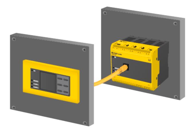 FP200 modul csatlakoztatás Méretrajz (mm-ben) Digitális interfész, X1 Digitális interfész Csatlakozó pont Szín I1 Bemenet 1 I2 Bemenet 2 I3 Bemenet 3 A RS-485 A B RS-485 B + +24 V Q1 Kimenet 1 Q2