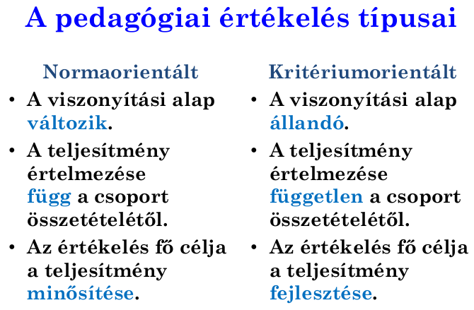 PEDAGÓGIAI ÉRTÉKELÉS ALAPJAI Pedagógiai értékelés: A pedagógiai információk szervezett és differenciált visszajelentésének elmélete és gyakorlata.