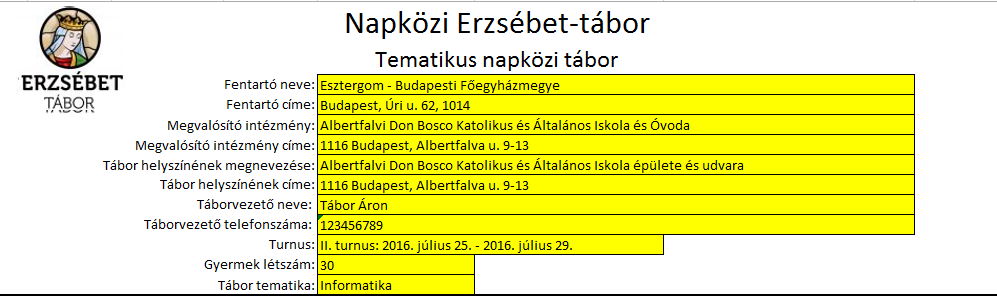 II. Adatok kitöltése Fontos!!! A TURNUS IDŐPONTJÁT a listából kell kiválasztani!