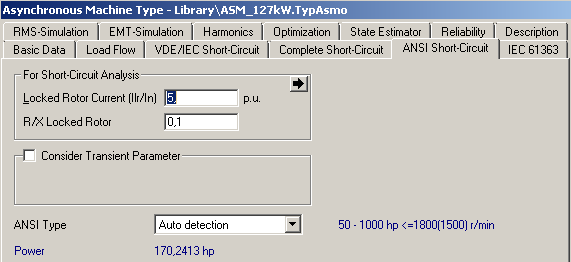 156. ábra: A saját definiálású 127kW-os motoros fogyasztó Load Flow paraméterező lapja 157.