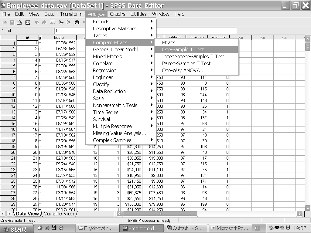 Bank alkalmazottak személy adatat tartalmazó állomány 474 esetbıl álló eployee data adatmátrxa.