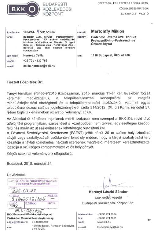 Tervezői egyeztetés emlékeztetője - BKK Közúti Közlekedési Divízió - 2015. 04. 09.