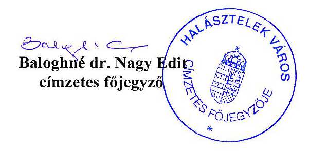 Hatályba léptető rendelkezések Ez a rendelet kihirdetést követően 2013. május 15. napján lép hatályba. 4. Halásztelek, 2013. április 30. Baloghné dr. Nagy Edit s.k. jegyző Szentgyörgyi József s.k. polgármester A rendelet kihirdetésre került: Halásztelek, 2013.