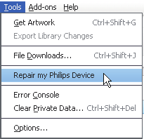 16 A lejátszó javítása a Philips Songbird alkalmazással Tanács A lejátszó javítása után, a CD-ROM partíció és a Philips Songbird telepítő eltávolításra kerül a lejátszóról.