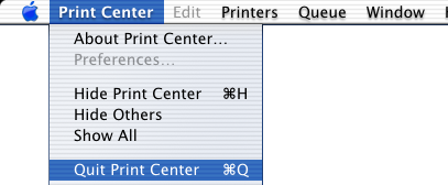 A Válassza a Quit Printer Center menüpontot a Printer Center menüből.