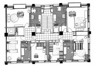 Auguste Perret: Le Havre 1950 100 m2-es lakás, egyetlen tartó pillérrel