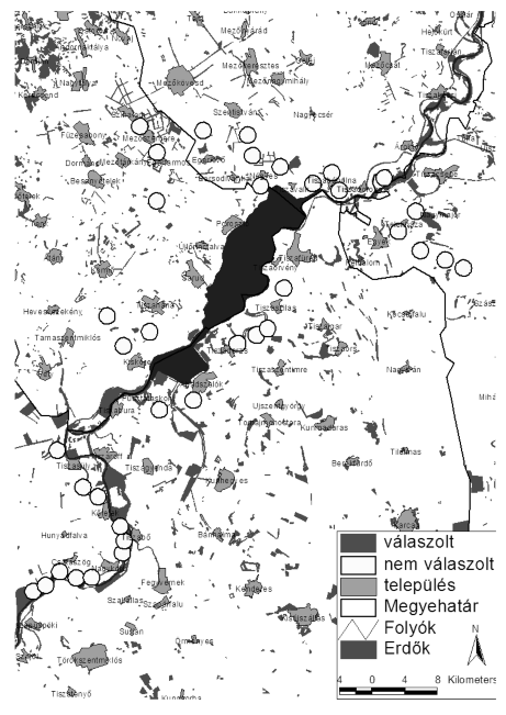 2. térkép: Megállási helyek a Tisza középsô szakaszán 2004. ôszén Map 2.