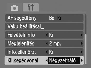 A képfelvételi funkciók módosítása A felvételek készítése után megjelenő képnézet módosítása A felvételek készítése után megjelenő képnézet módosítható. Válassza az [Info.ellenőrz.