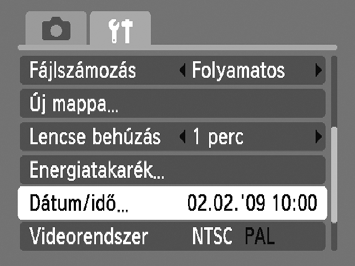 A dátum és idő módosítása Az aktuális dátum és idő beállítása módosítható. A dátum és az idő beállítása Jelenítse meg a menüket. Nyomja meg a n gombot. Válassza a 3 lap [Dátum/idő] menüjét.