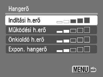 A hangbeállítások módosítása A fényképezőgép lenémítható, vagy csökkenthető a hangok hangereje. Némítás Jelenítse meg a menüt. Nyomja meg a n gombot. Válassza a [Némítás] lehetőséget.