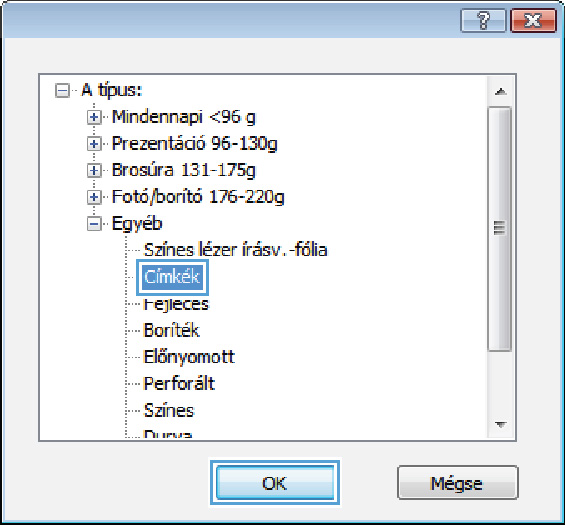 7. Jelölje ki a használt papír típusának megfelelő beállítást, majd kattintson az OK gombra. 8.