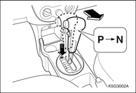 3 12 A GÉPKOCSI VEZETÉSE Kapcsolás P (parkolás) állásból más állásba A gépkocsi BTSI (Brake-Transaxle Shift Interlock = fék-sebességváltó reteszelő) rendszerrel van felszerelve.