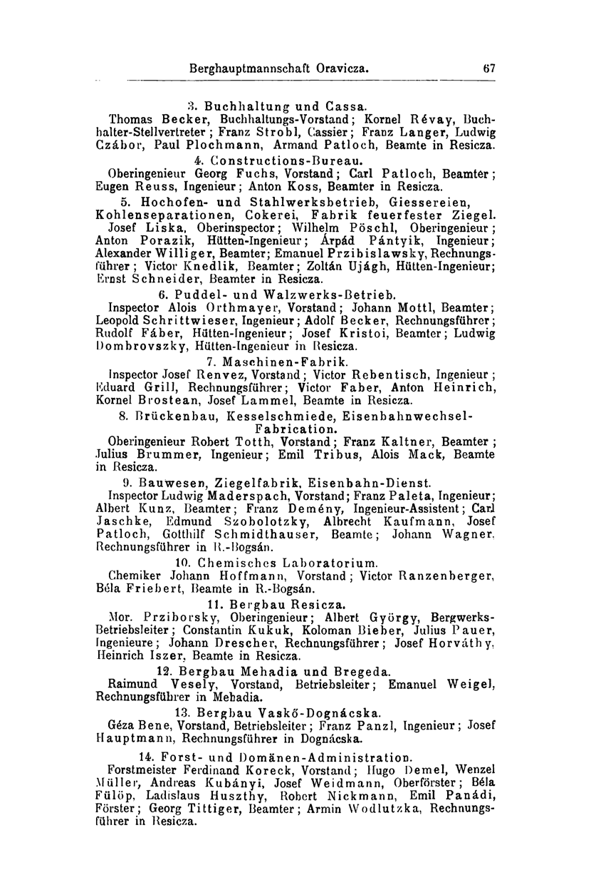 Berghauptmannschaft Oravicza. 67 3. Buchhaltung und Gassa.