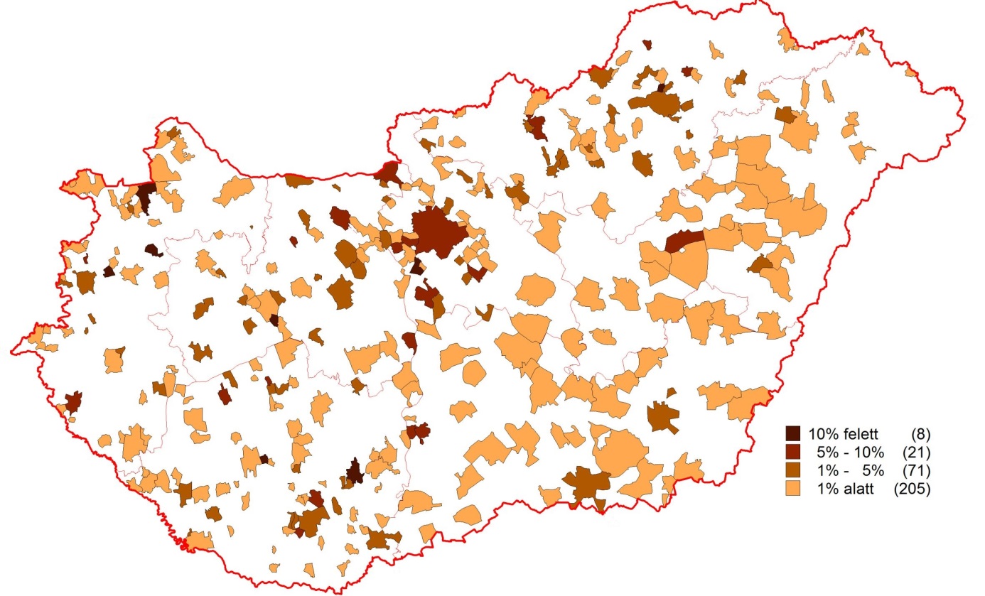 Barnamezők Magyarországon között a vegyipar hanyatlásának köszönhetően Sajóbábony (40,8%), illetve a községek közül a tetemes katonai örökséget birtokló Taszár (29,4%). 54.