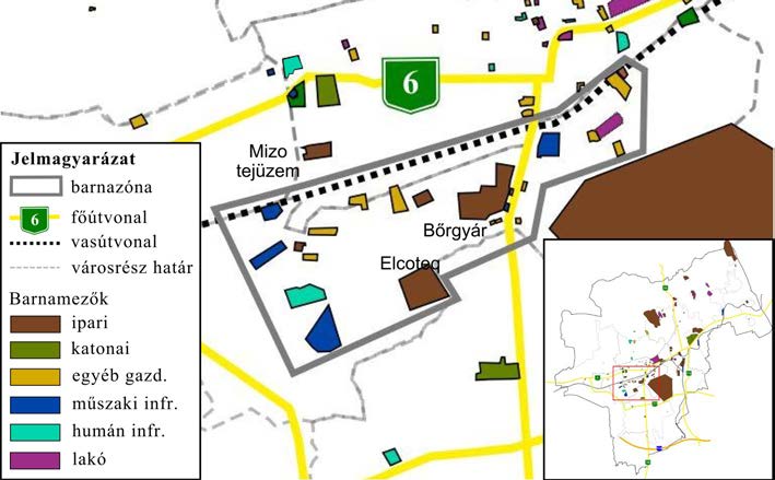 Barnamezők Magyarországon 5.3.3. Középső, átmeneti zóna A belváros és a kertváros között, a vasúttól délre, a Pécsi-víz mentén helyezkedik el a harmadik összefüggő barnaöv (Északmegyer, Füzes) (81.
