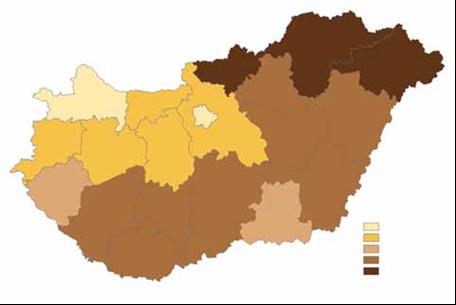 HHH tanulók aránya az általános iskolákban, 2010