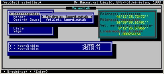 Transzformáció eredménye: Pontszám EOV koordináták Y (m) X (m) H (m) 1001 676283,37 115074,11 127 1002 690972,55 115618,16 135 1003 690428,51 127043,08 112 Pontszám WGS84 koordináták Fi Lambda h (m)