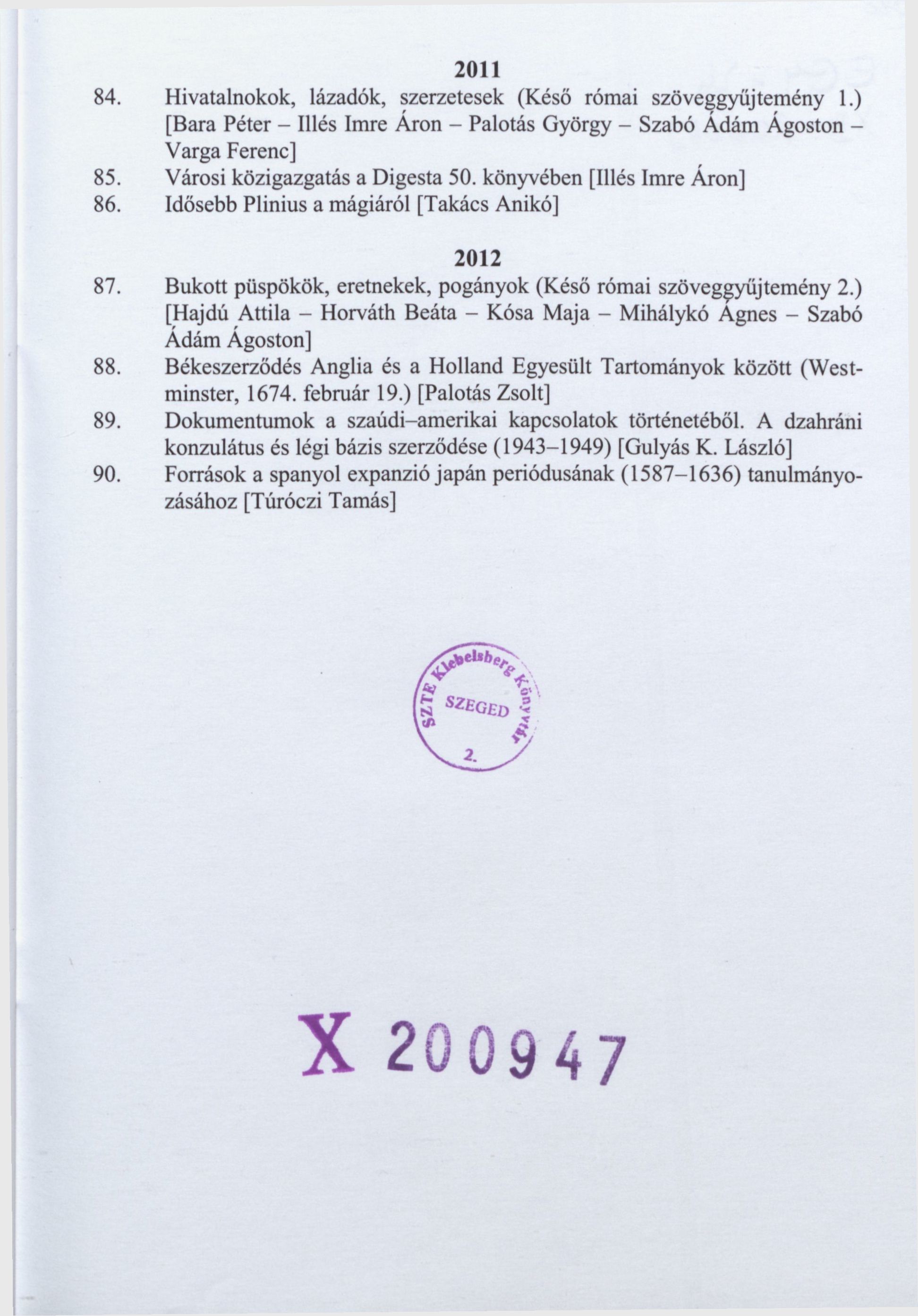 A Documenta Historica eddig megjelent számai: - PDF Ingyenes letöltés