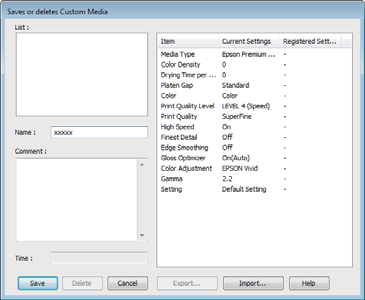 A nyomtató-illesztőprogram használata (Windows) C Írjon be egy nevet a Name (Név) szövegmezőbe, majd kattintson a Save (Mentés) gombra. B Kattintson a Custom Settings (Egyéni beállítások) pontra.