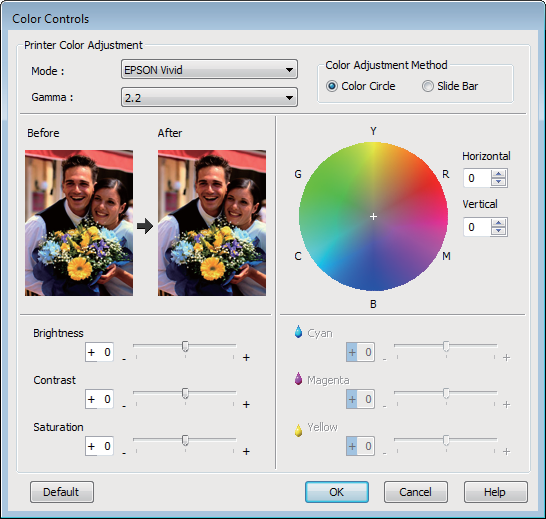 Nyomtatási lehetőségek B Jelenítse meg a nyomtatóillesztő Main (Fő) lapját, és válassza az EPSON Standard (srgb), Adobe RGB vagy EPSON Vivid elemet a Mode (Üzemmód) beállításnál.