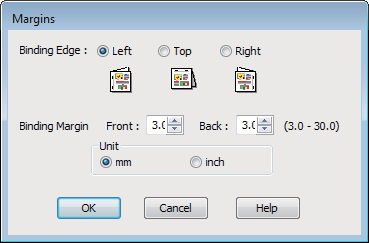 Nyomtatási lehetőségek C D Tipp: Elvégezheti a Binding Edge (Kötési él) és a Binding Margin (Kötési margó) beállításokat a Margins (Margók) lehetőségre történő kattintással.