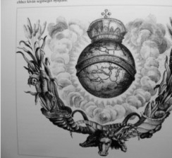 A Szentkoronával megkoronázott Föld. Andreas Nunzer metszete. A Révay Péter Emlékirata 1746-os kiadását díszíti. (www.magyarfold.eoldal.