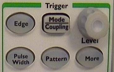 Scope - Trigger : press Mode/Coupling; Edge Trigger Level TRIG: to stabilize repetitive wfm,