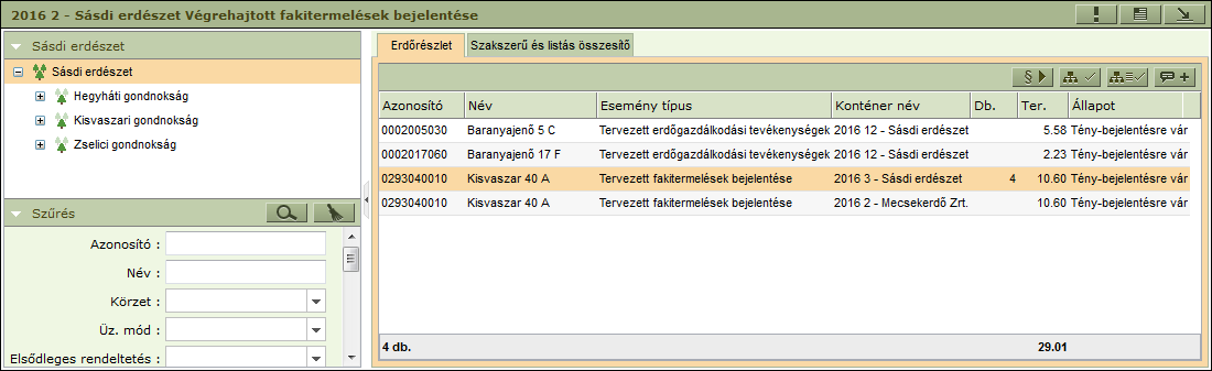 3. A terv-bejelentésből (jobb oldal) áthúzzuk a szükséges elemet/elemeket a ténybejelentés konténerébe (bal oldal). A művelet után az alábbi üzenetet kapjuk a sikeresen besorolt tervek számával: 4.